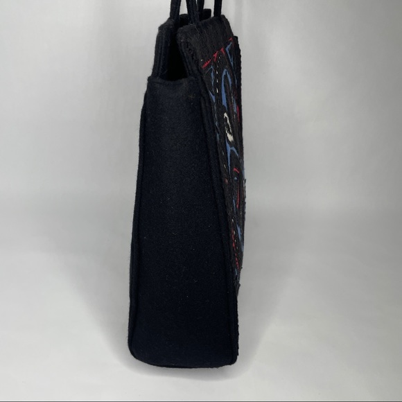 Lulu Guinness Tote Bag Black Blue Red Abstract Design Wool Shoulder Bag - Picture 5 of 14